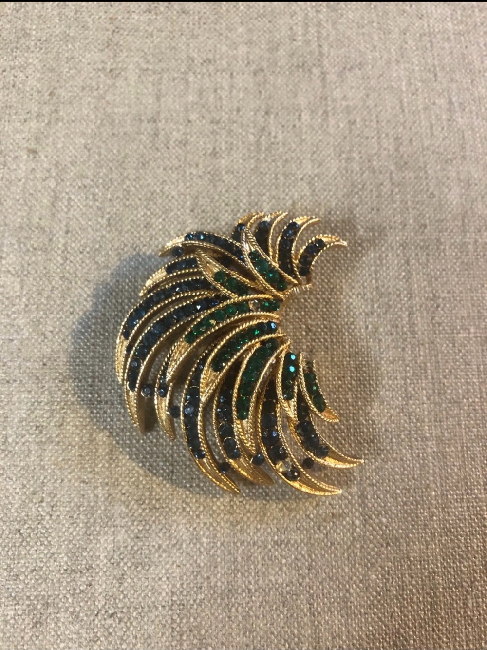 Gold Tone Green & Blue Feather Brooch - Women's Jewelry